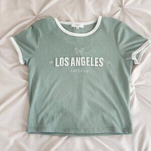 Mint Green Los Angeles California Ribbed Crop Tee